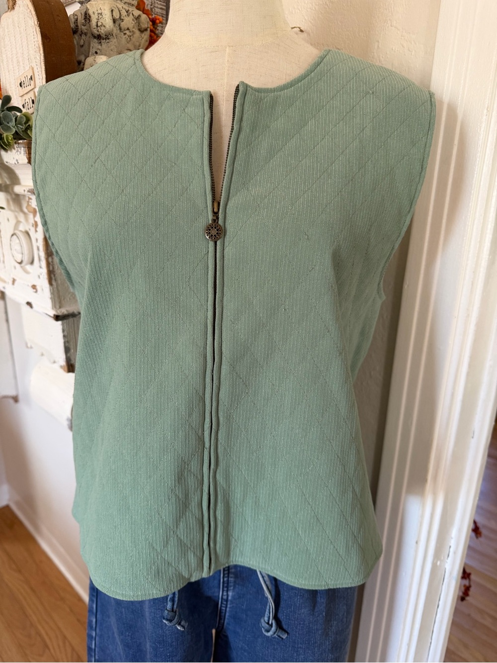 Vintage Koret Quilted Zip-Front Tank in Sage Green